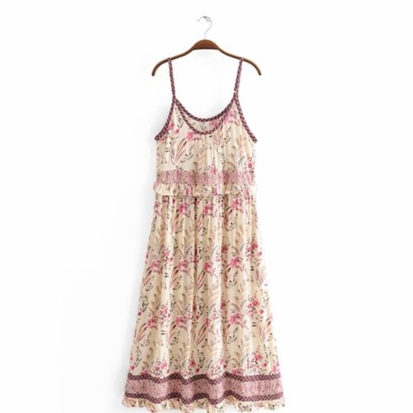Boho chic Gypsy Floral Print Midi cami Dress - Picture 4 of 4